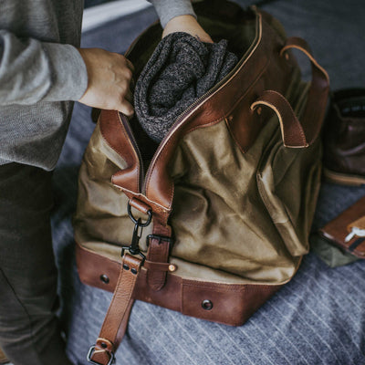 Vintage Waxed Canvas Oversized Weekend Bag Khaki